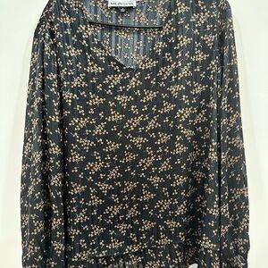 Meri Skye Black and Gold Patterned Blouse